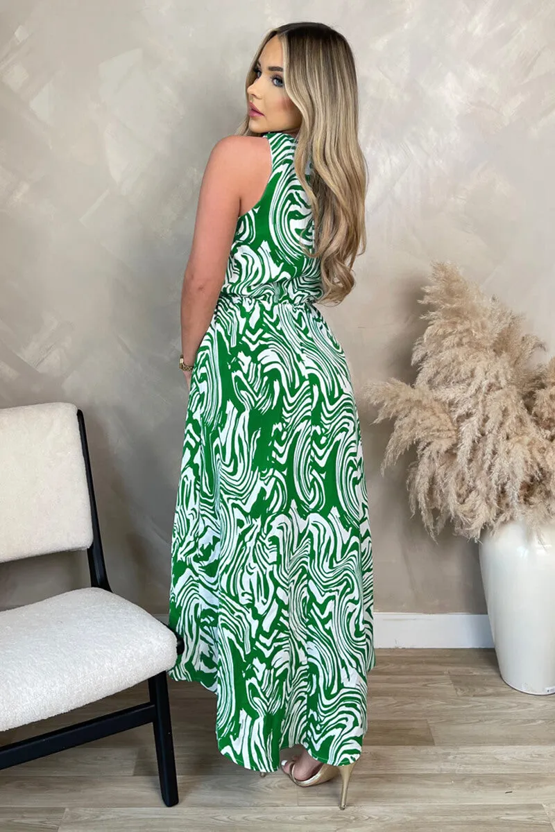 Green Printed Round Neck Sleeveless Wrap Skirt Midi Dress sold by AX Paris product image thumbnail 4