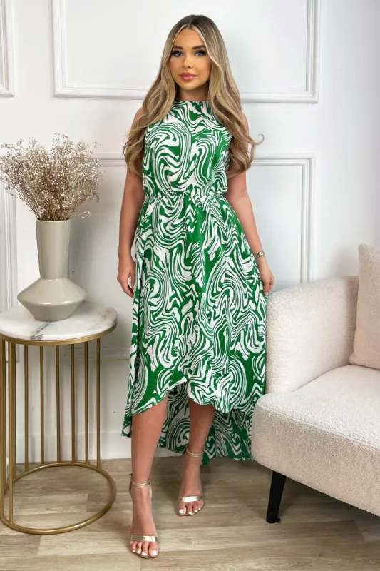 Green Printed Round Neck Sleeveless Wrap Skirt Midi Dress sold by AX Paris