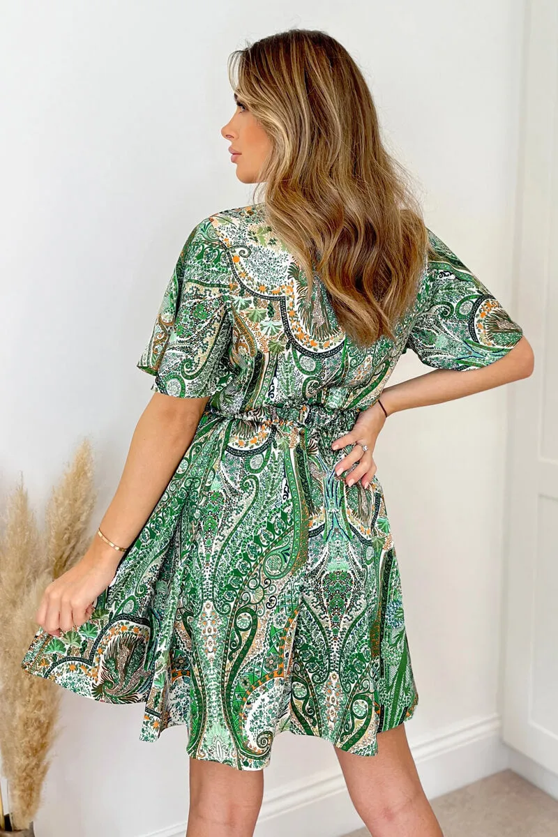 Green Printed Short Sleeve Belted Mini Skater Dress sold by AX Paris product image thumbnail 5