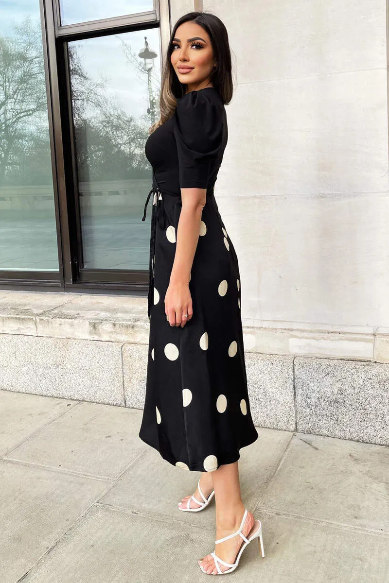 Black And Cream Polka Dot 2 in 1 Wrap Over Midi Dress sold by AX Paris product image thumbnail 4