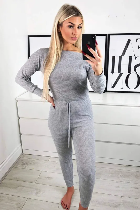 Silver Knitted Long Sleeve Jumpsuit sold by AX Paris