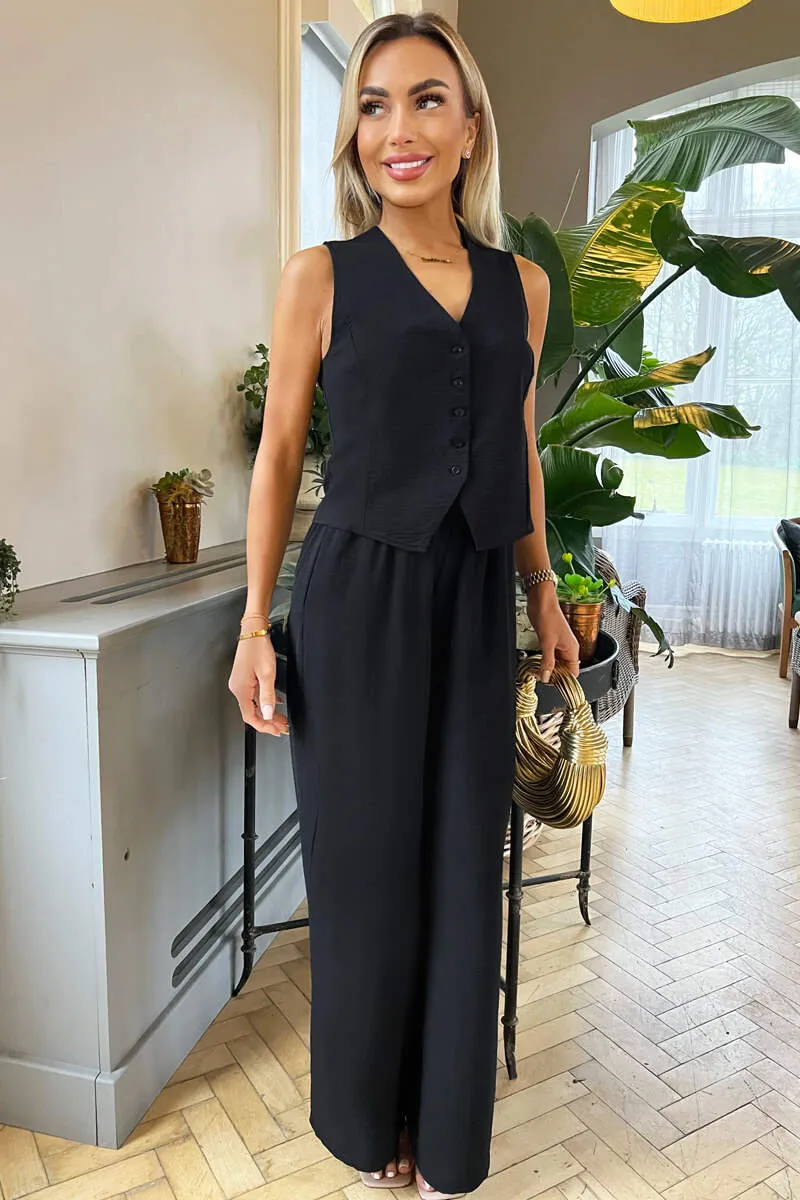 Black Wide Leg Trousers With Elasticated Waist sold by AX Paris product image thumbnail 2