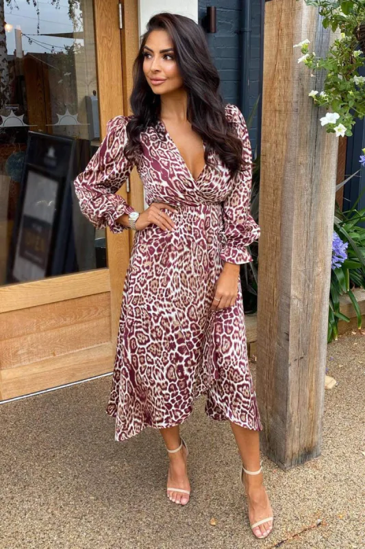 Plum Printed Wrap Midi Dress sold by AX Paris
