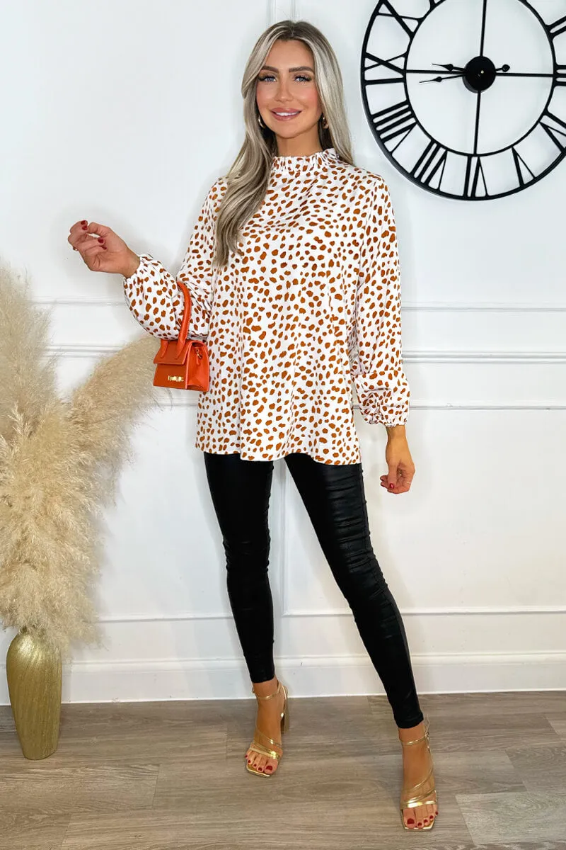 Cream And Brown Print Ruffle Neck Top sold by AX Paris product image thumbnail 4