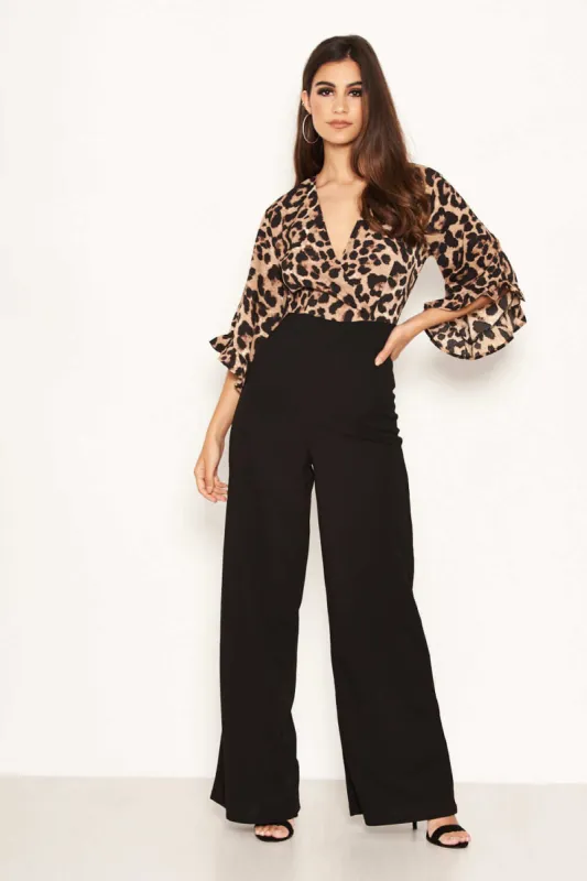 2 in 1 Leopard Print Frill Sleeve Jumpsuit sold by AX Paris