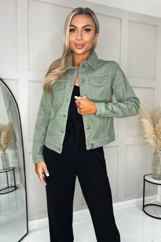 Khaki Lightweight Denim Jacket sold by AX Paris
