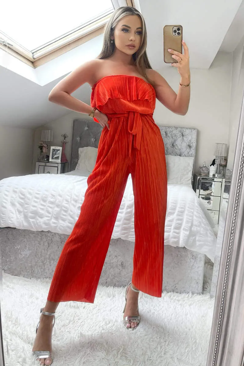 Orange Plisse Bardot Jumpsuit sold by AX Paris product image thumbnail 2