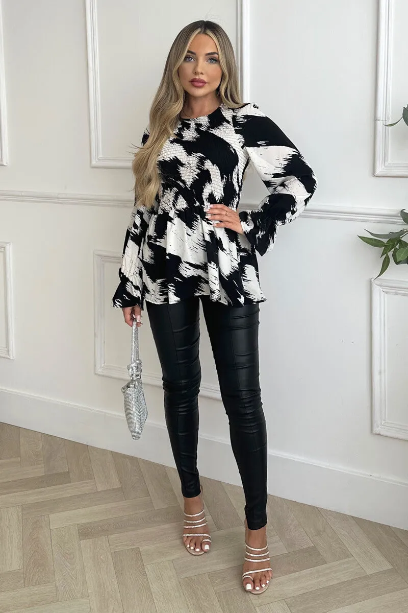 Black And White Shirred Body Long Sleeve Top sold by AX Paris product image thumbnail 2