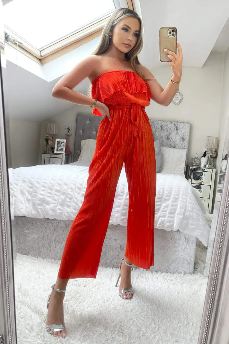 Orange Plisse Bardot Jumpsuit sold by AX Paris product image thumbnail 3