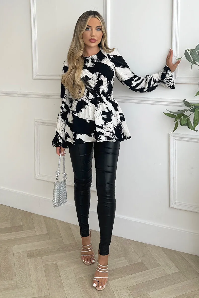 Black And White Shirred Body Long Sleeve Top sold by AX Paris product image thumbnail 3