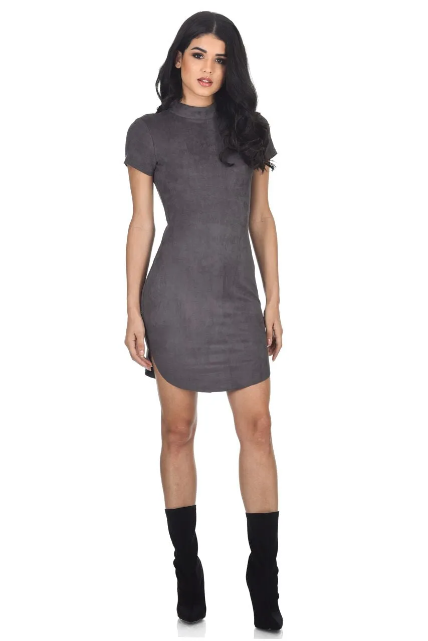 Dark Grey Faux Suede Mini Dress With High Neck sold by AX Paris product image thumbnail 2