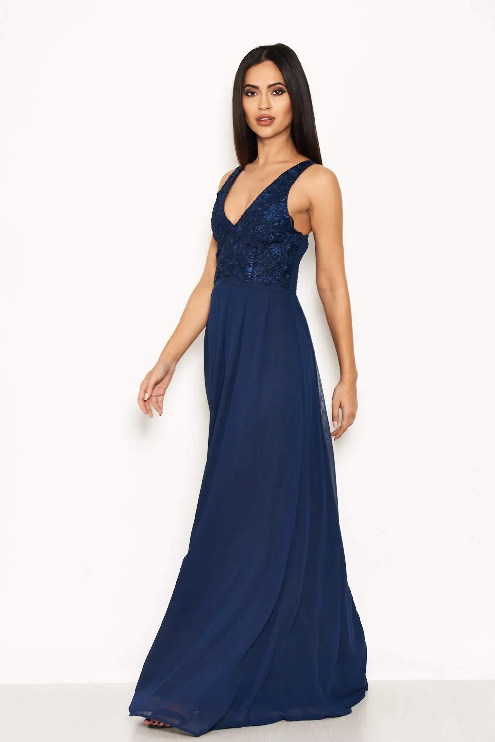 Navy Lace Detail V Neck Maxi Dress sold by AX Paris product image thumbnail 2