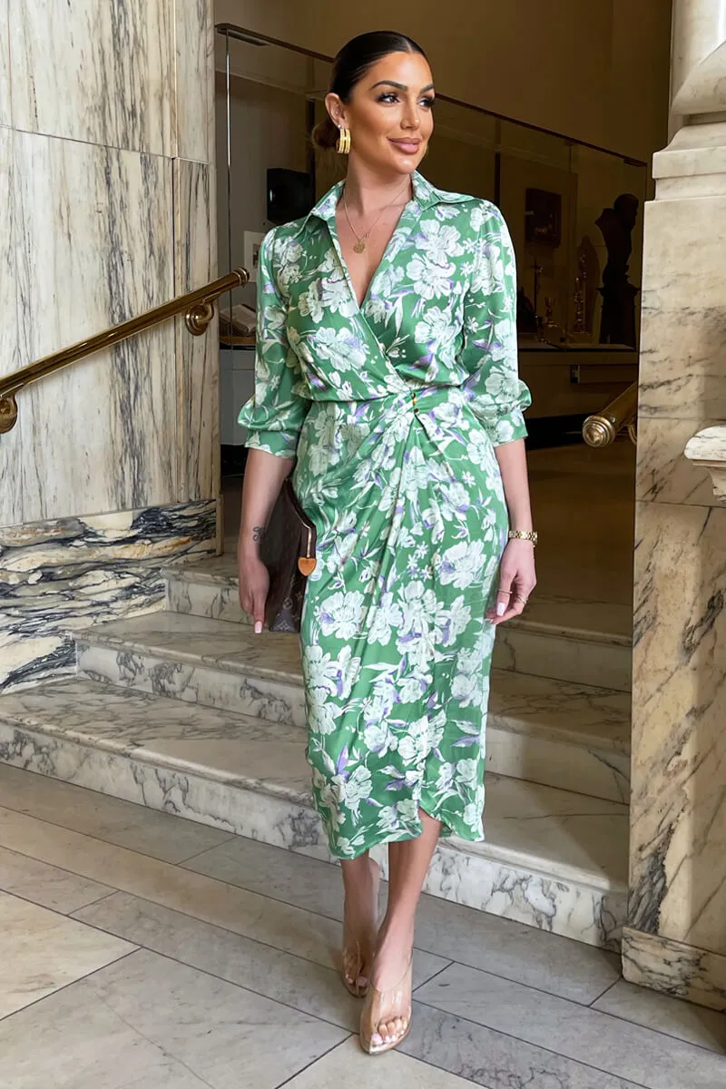 Green Floral Wrap Shirt Midi Dress sold by AX Paris product image thumbnail 2