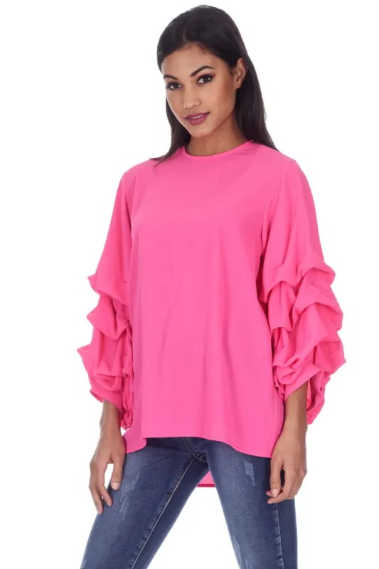 Cerise Ruffle Sleeve Top sold by AX Paris