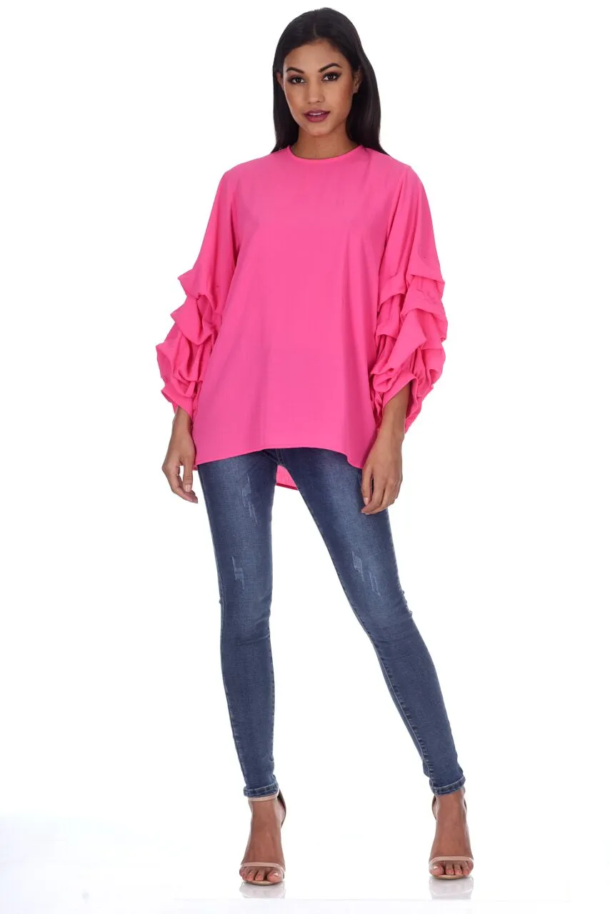 Cerise Ruffle Sleeve Top sold by AX Paris product image thumbnail 2