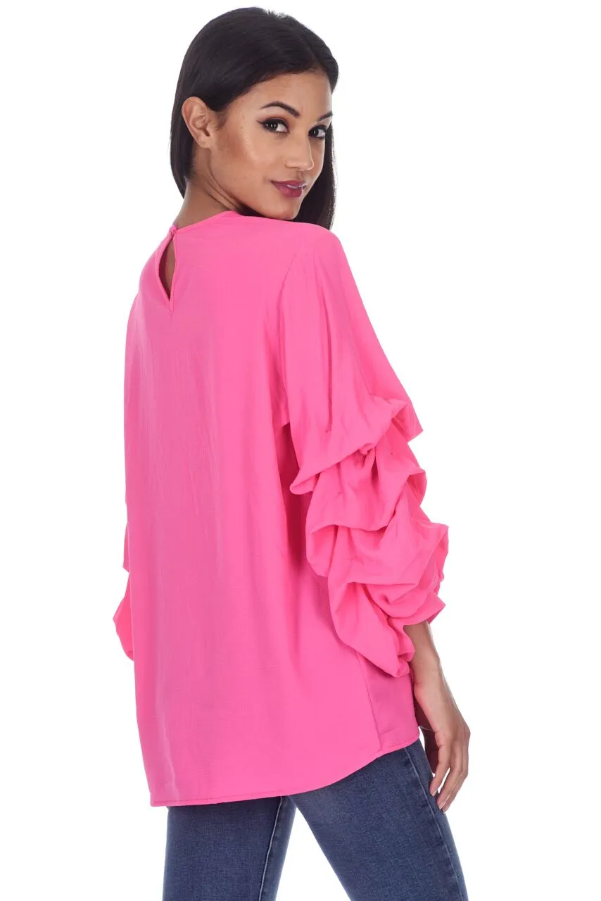 Cerise Ruffle Sleeve Top sold by AX Paris product image thumbnail 3
