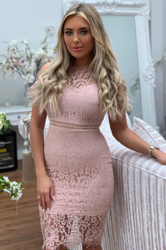 Mushroom Lace Cold Shoulder Midi Dress sold by AX Paris