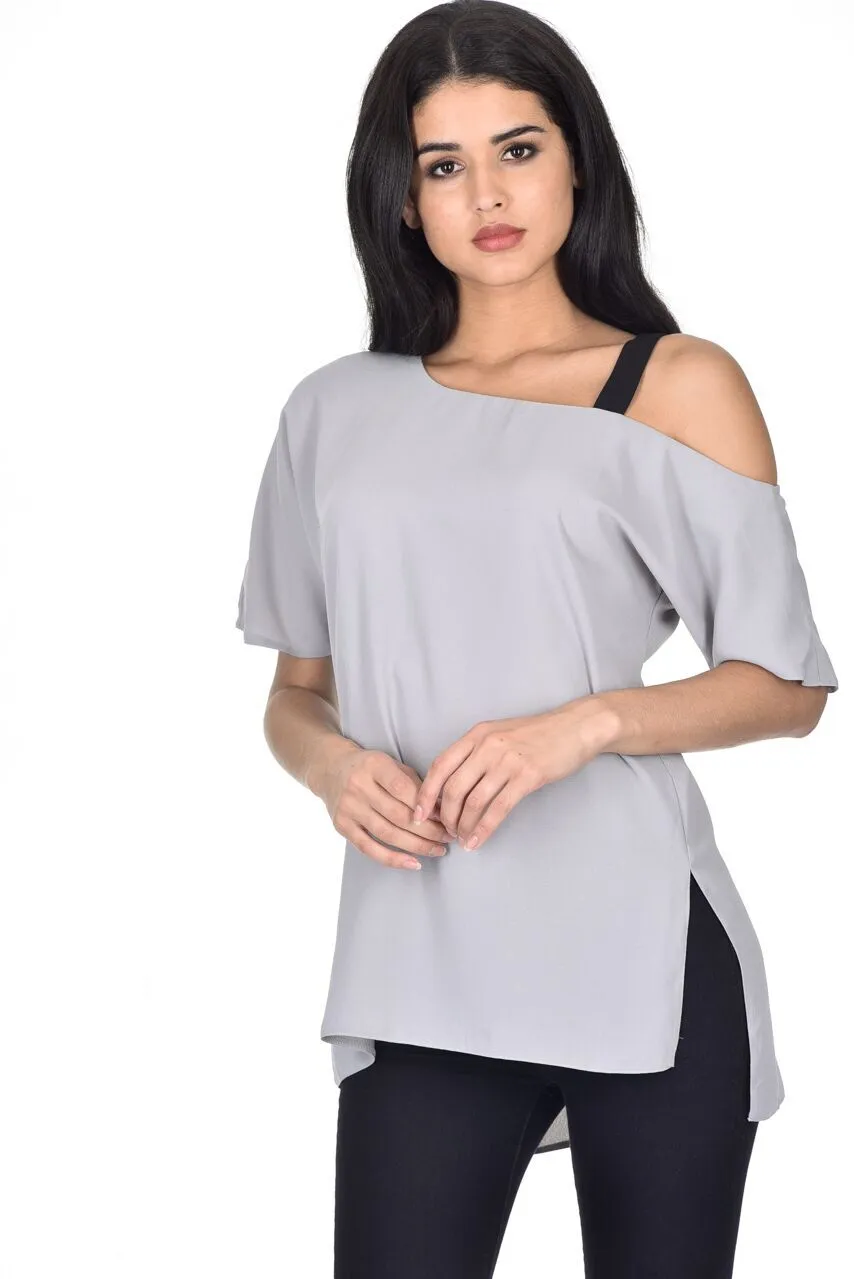 Grey Asymmetric Top sold by AX Paris