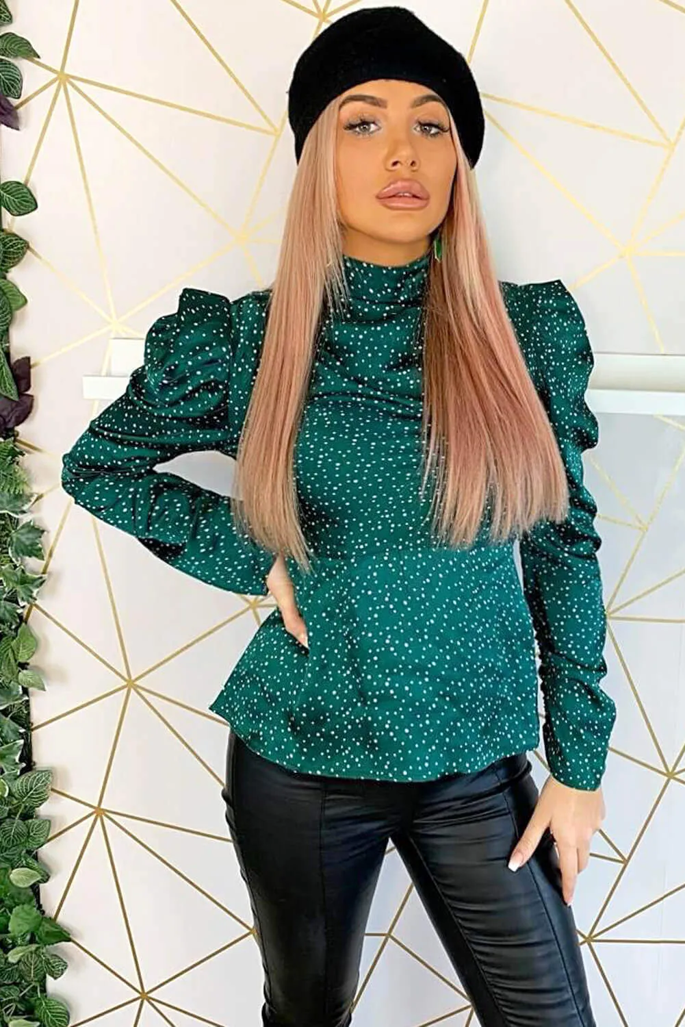 Green Spotty Puff Sleeve Top sold by AX Paris product image thumbnail 2