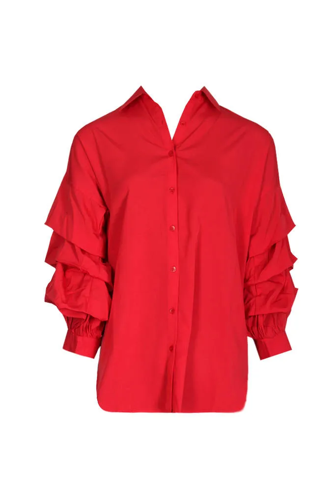Red Ruffle Sleeve Shirt sold by AX Paris product image thumbnail 4
