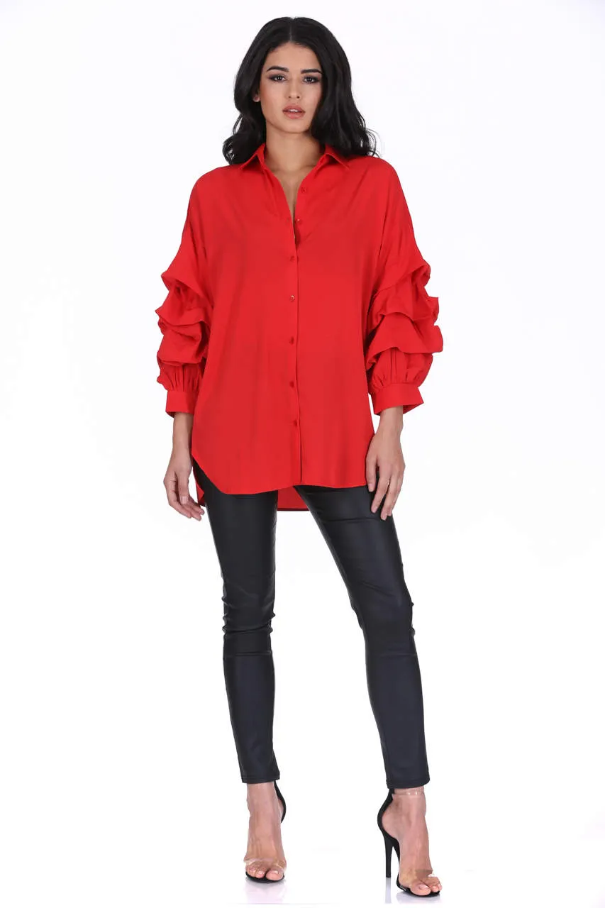 Red Ruffle Sleeve Shirt sold by AX Paris product image thumbnail 2