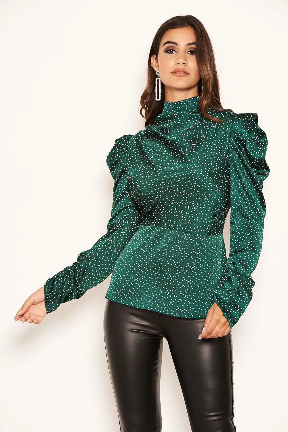 Green Spotty Puff Sleeve Top sold by AX Paris