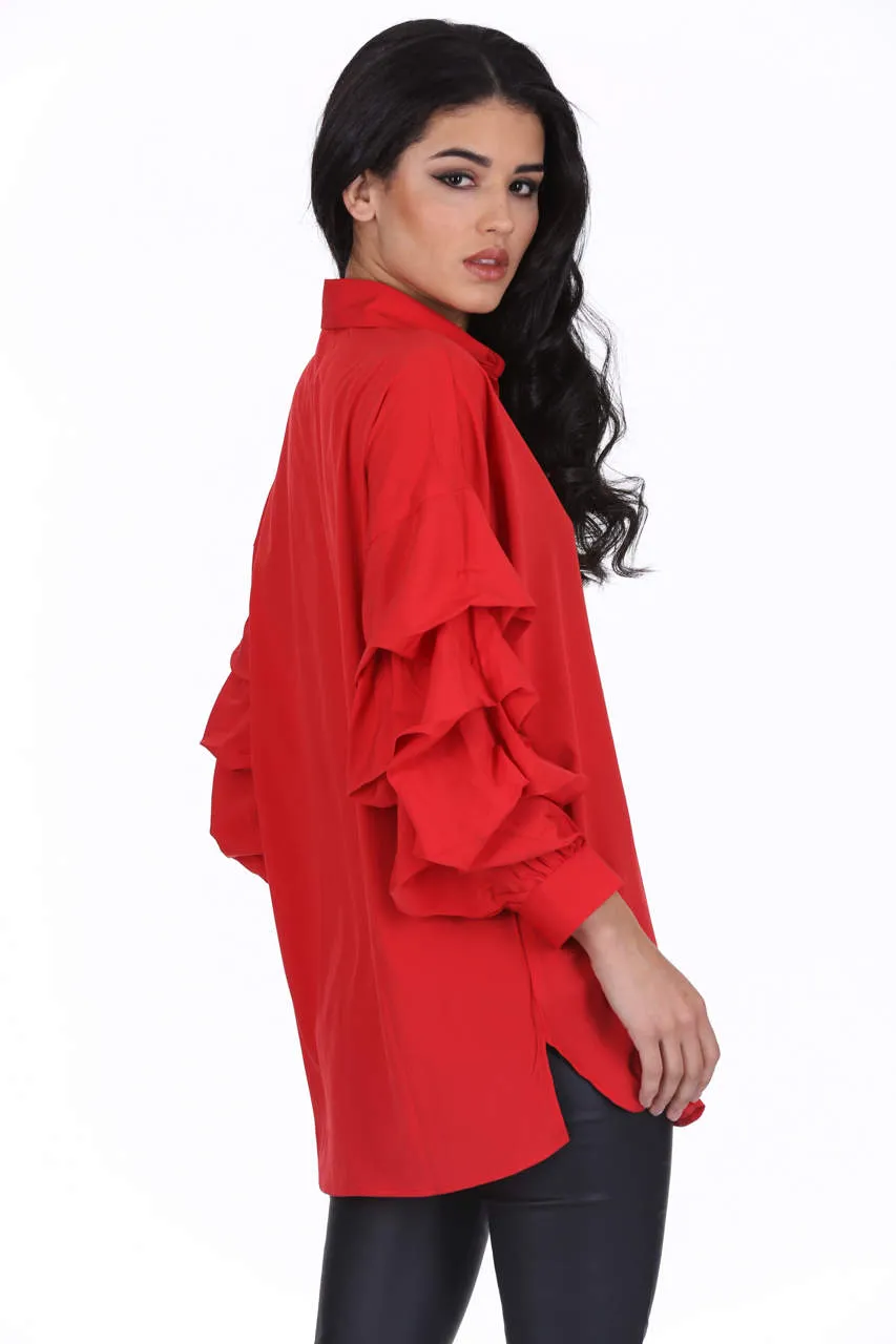 Red Ruffle Sleeve Shirt sold by AX Paris product image thumbnail 3