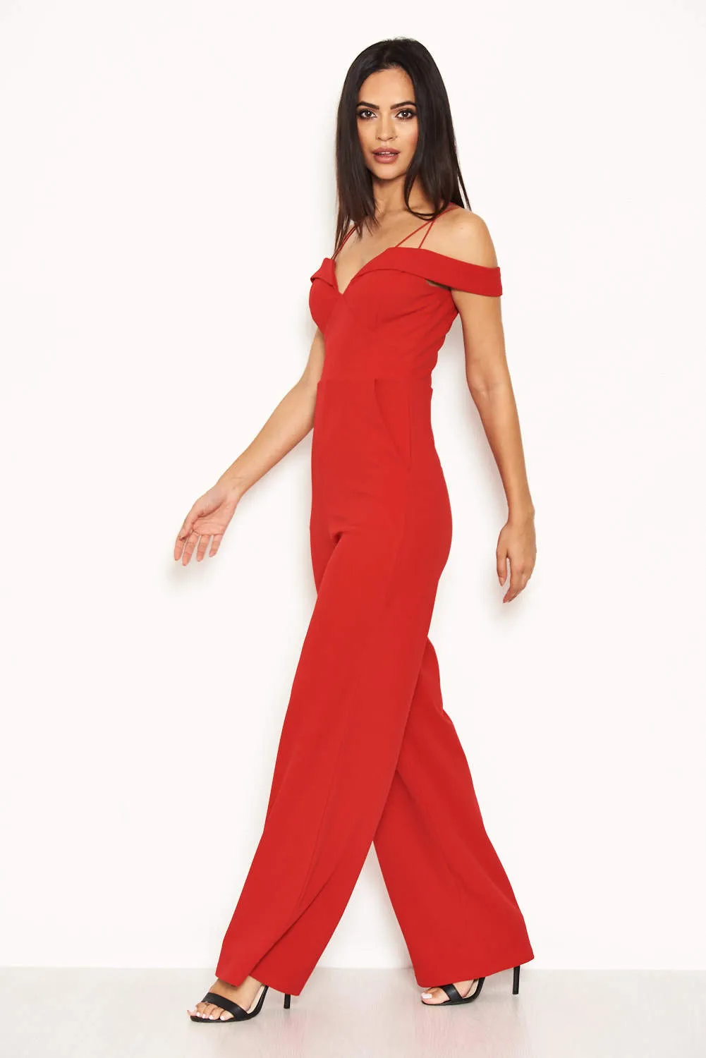 Red Strappy Off The Shoulder Jumpsuit sold by AX Paris product image thumbnail 2
