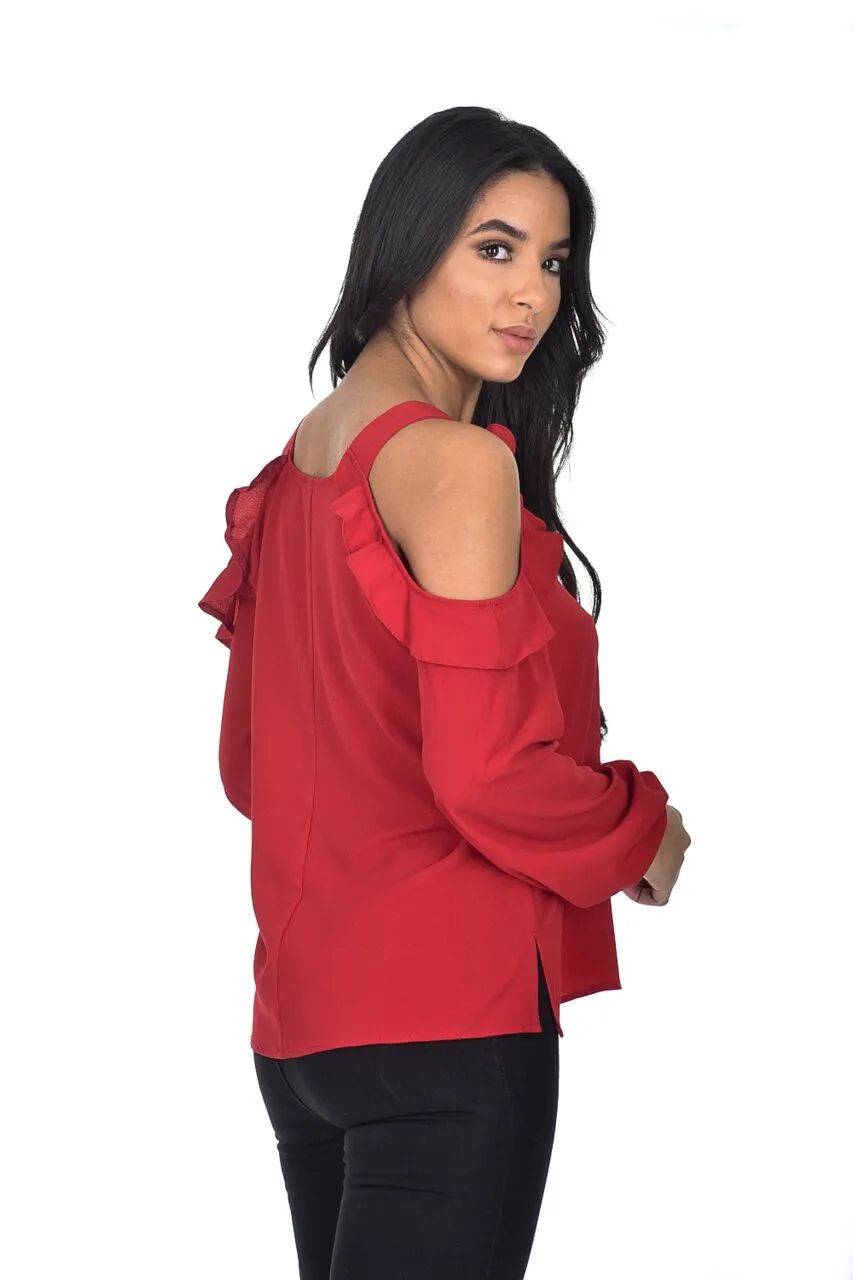 Red Cold Shoulder Frill Detailed Top sold by AX Paris product image thumbnail 3