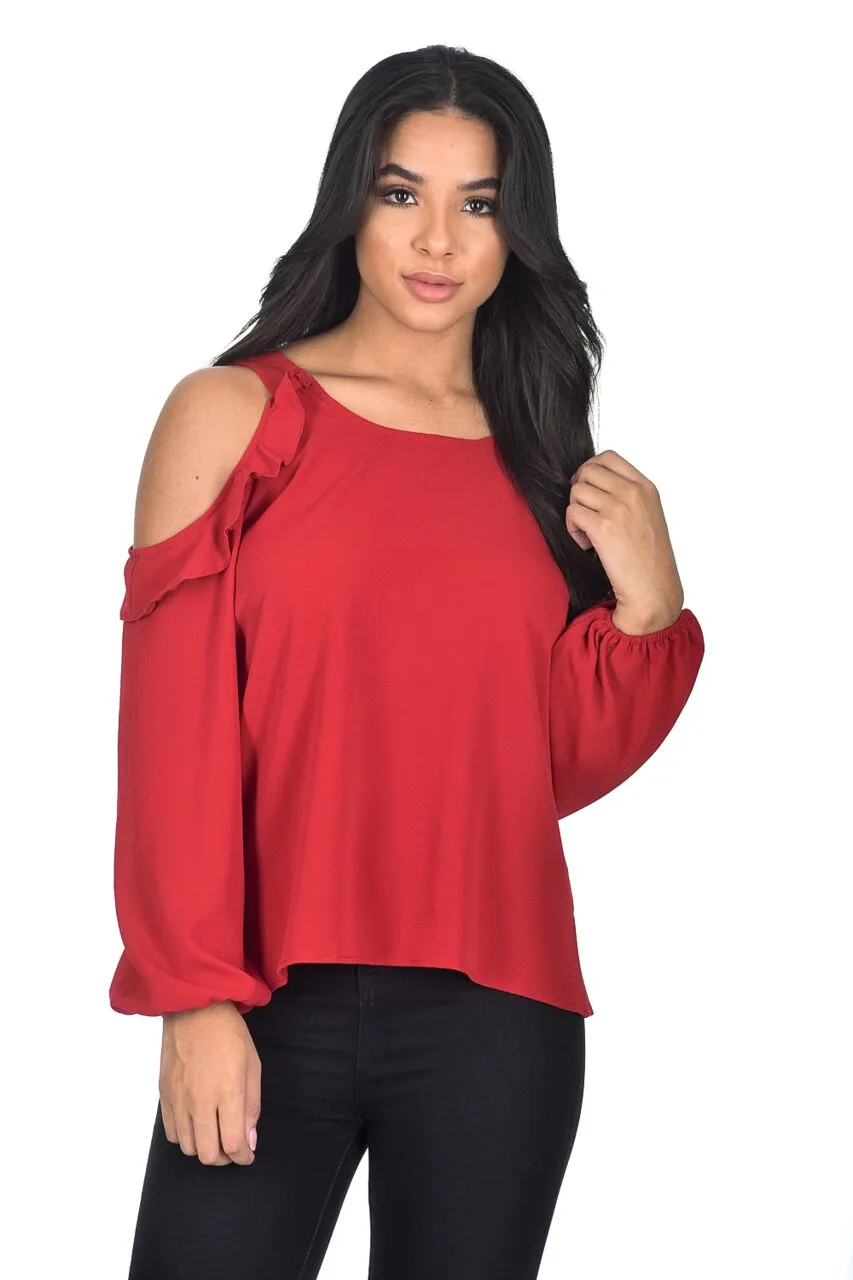Red Cold Shoulder Frill Detailed Top sold by AX Paris