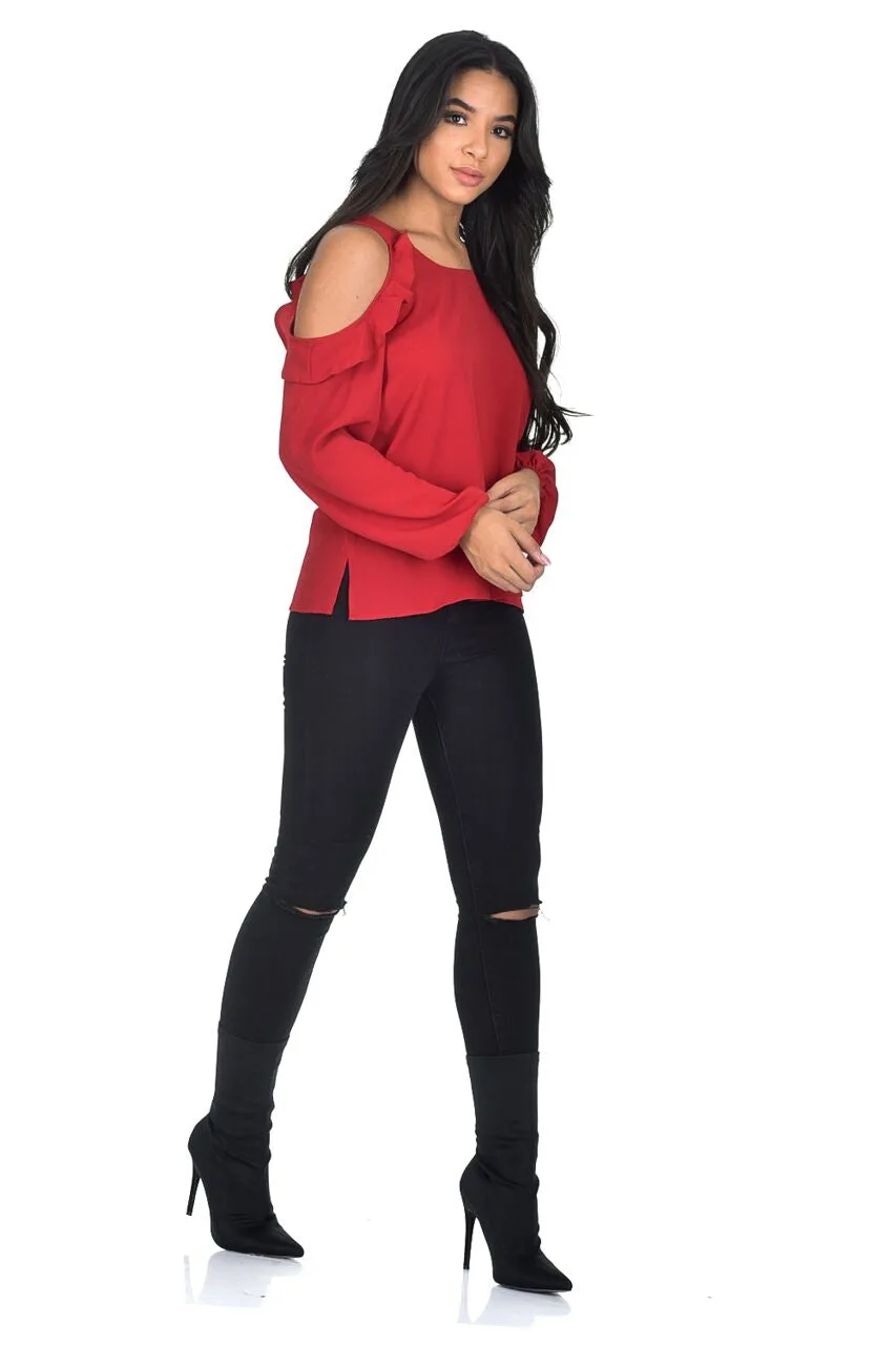 Red Cold Shoulder Frill Detailed Top sold by AX Paris product image thumbnail 2