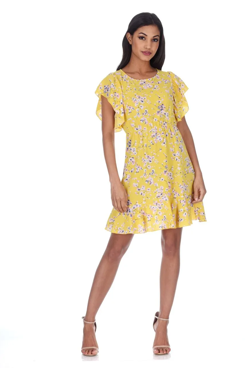 Yellow Floral Frill Detail Mini Dress sold by AX Paris product image thumbnail 2