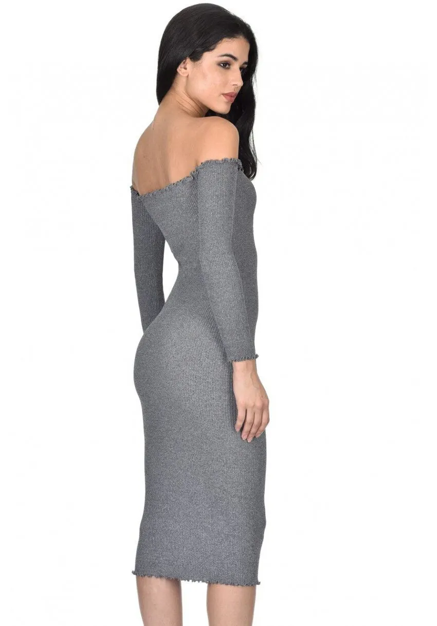 Grey Ribbed Midi Dress sold by AX Paris product image thumbnail 3