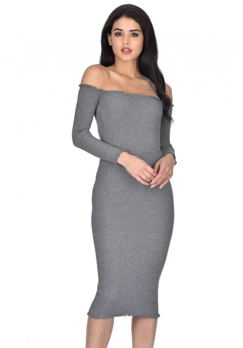 Grey Ribbed Midi Dress sold by AX Paris