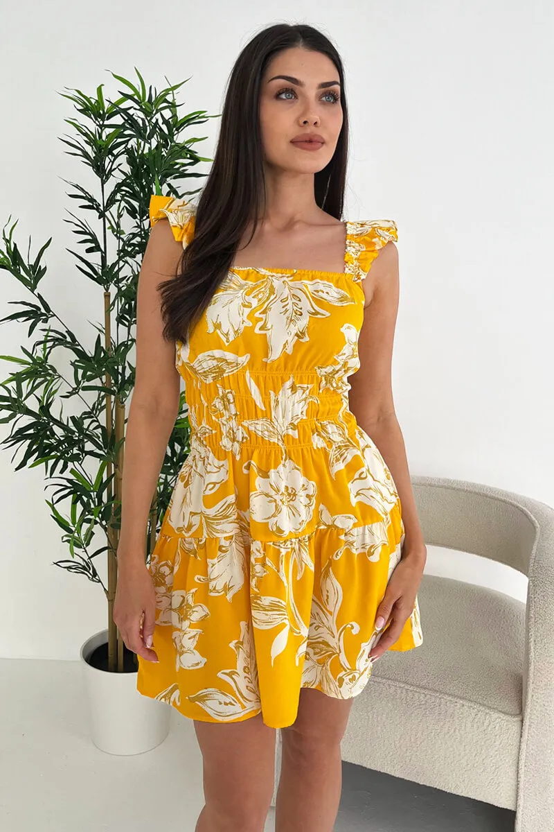 Yellow Floral Printed Frill Strap Mini Dress sold by AX Paris product image thumbnail 3