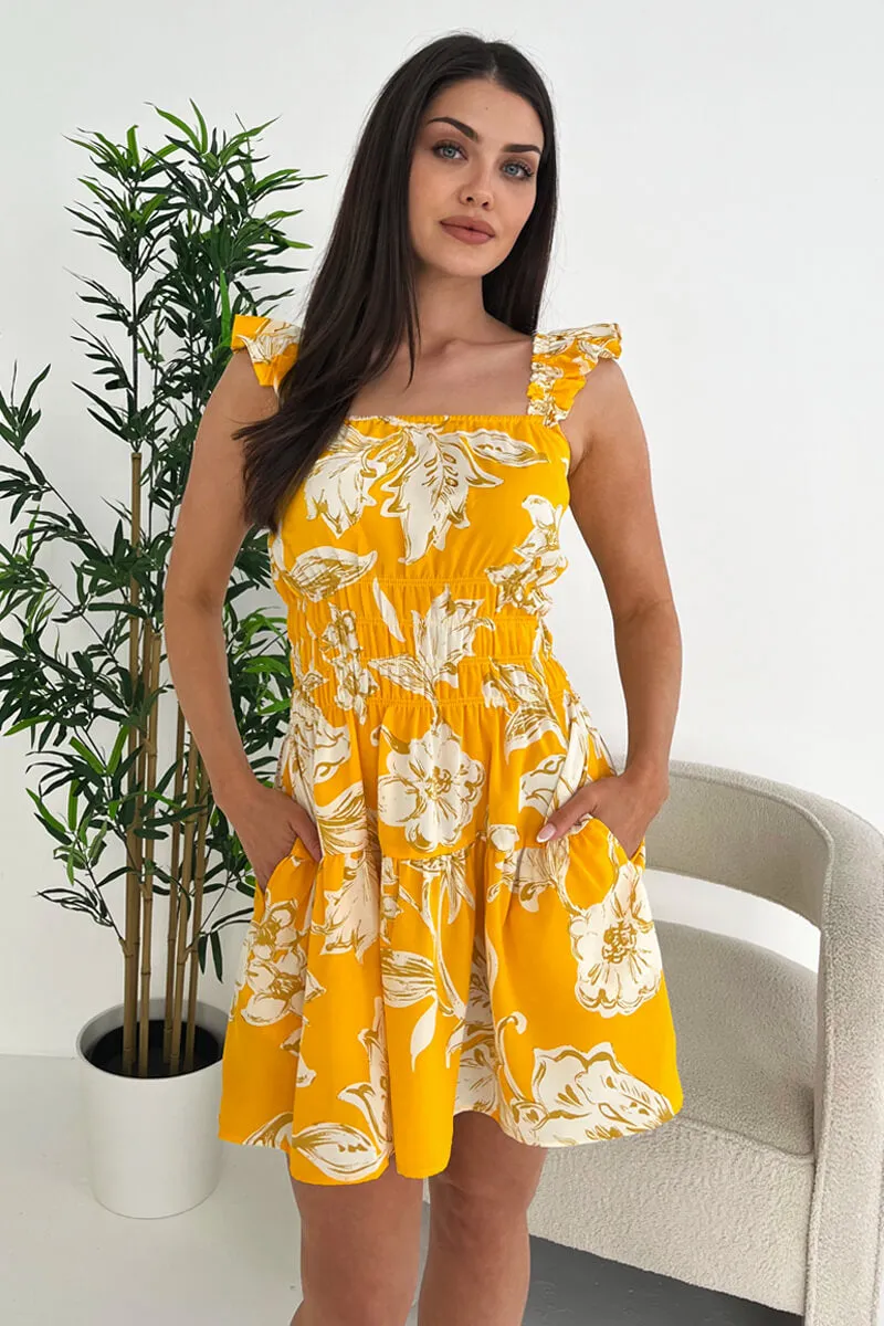 Yellow Floral Printed Frill Strap Mini Dress sold by AX Paris product image thumbnail 4