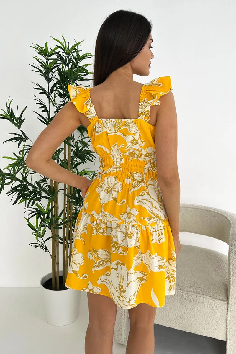 Yellow Floral Printed Frill Strap Mini Dress sold by AX Paris product image thumbnail 5