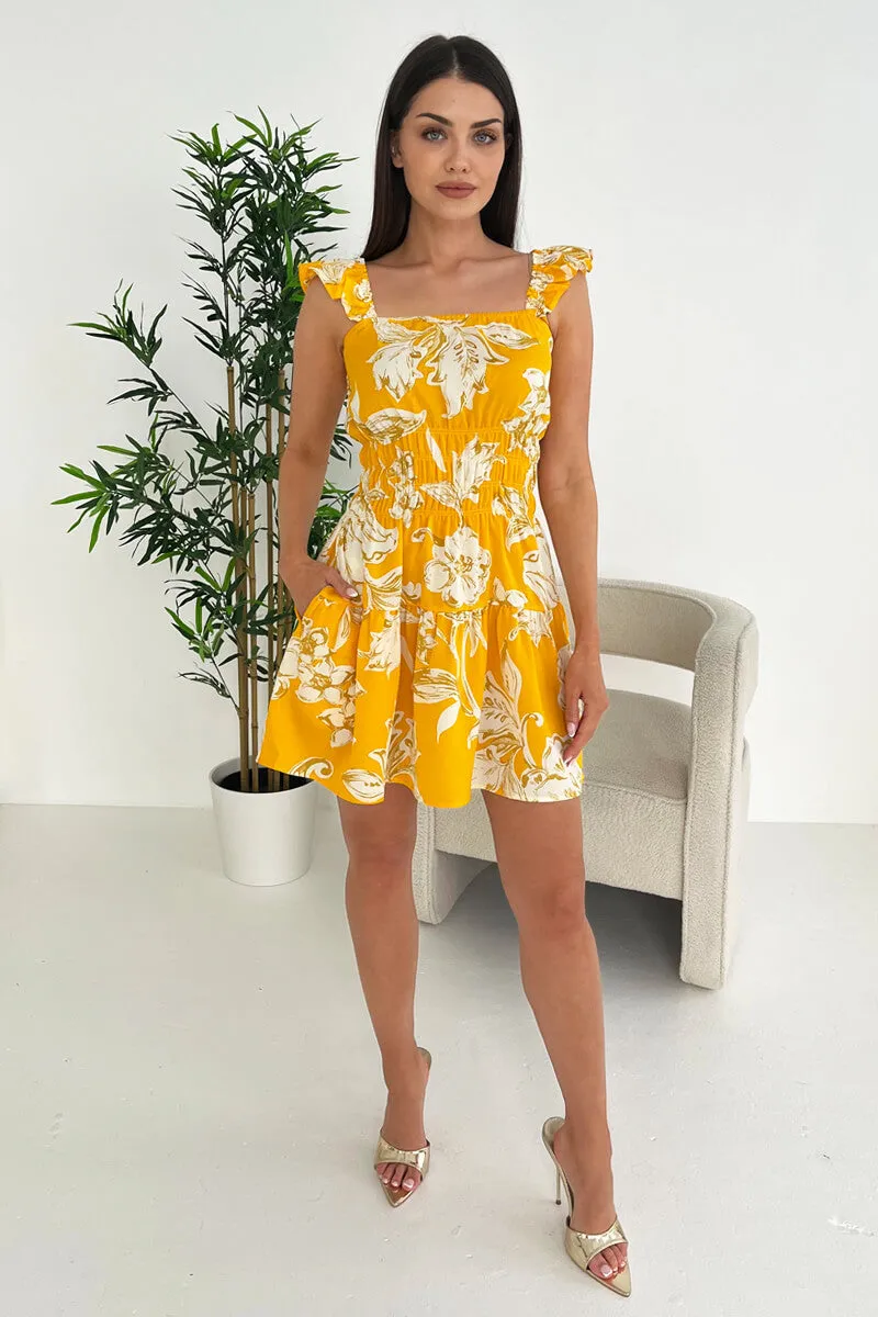 Yellow Floral Printed Frill Strap Mini Dress sold by AX Paris product image thumbnail 2