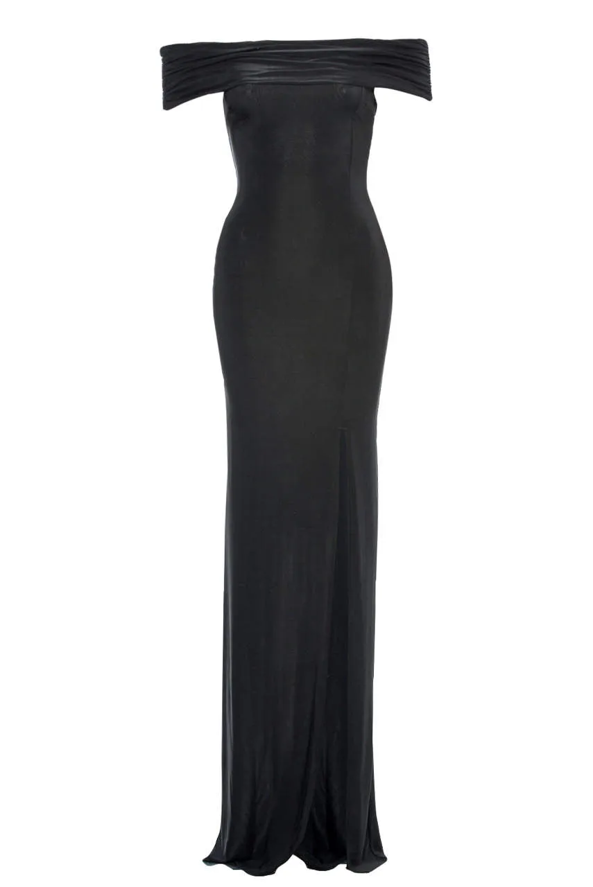 Black Off The Shoulder Slinky Maxi Dress sold by AX Paris product image thumbnail 4
