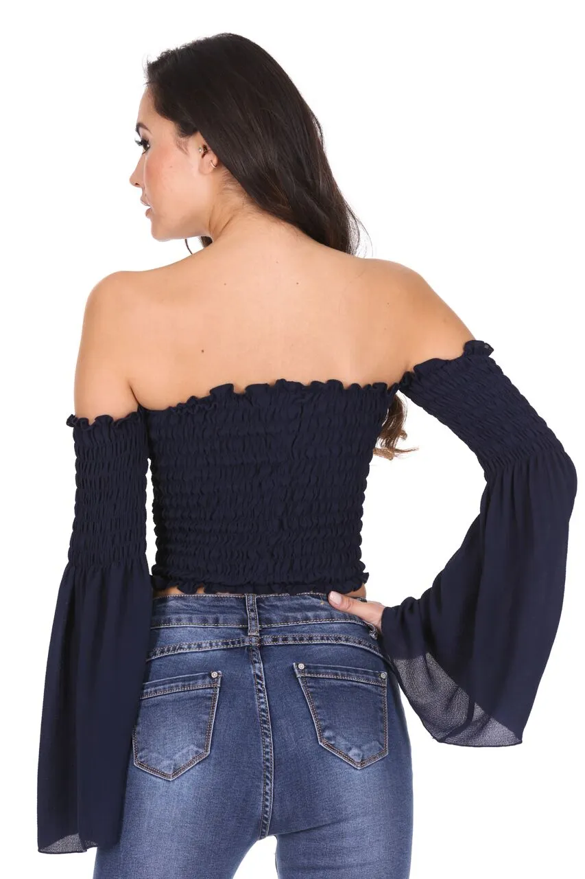 Navy Crop Flare Sleeve Top sold by AX Paris product image thumbnail 3