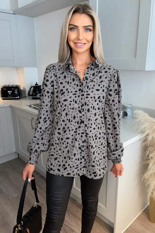 Grey Animal Print Long Sleeved Shirt sold by AX Paris