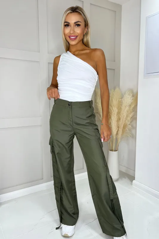 Khaki Strap Detail Cargo Pants sold by AX Paris