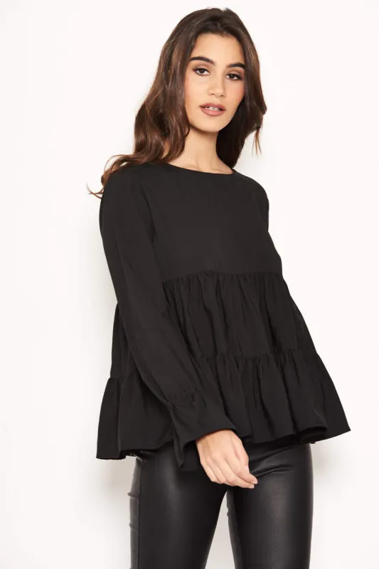 Black Tiered Top sold by AX Paris