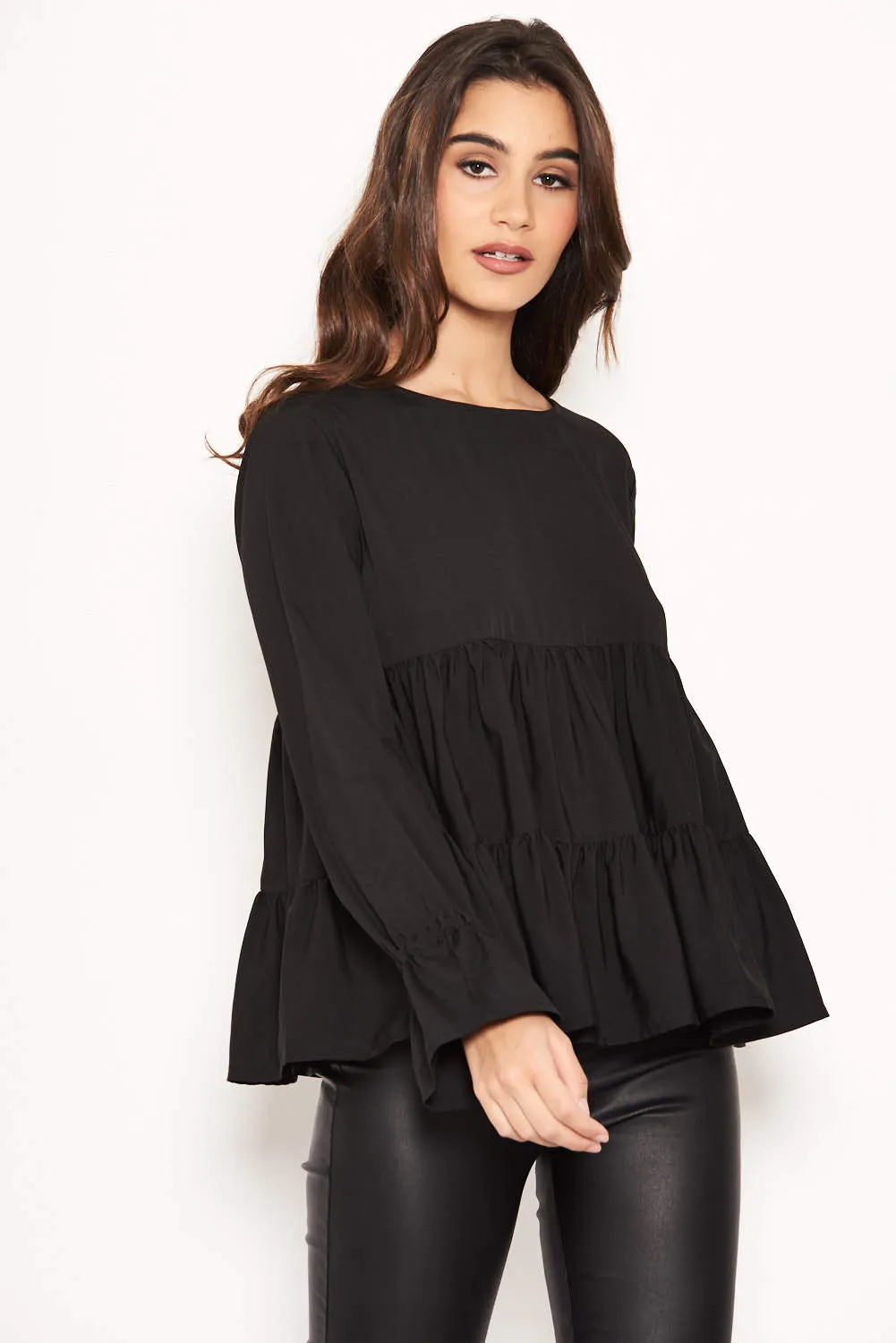 Black Tiered Top sold by AX Paris