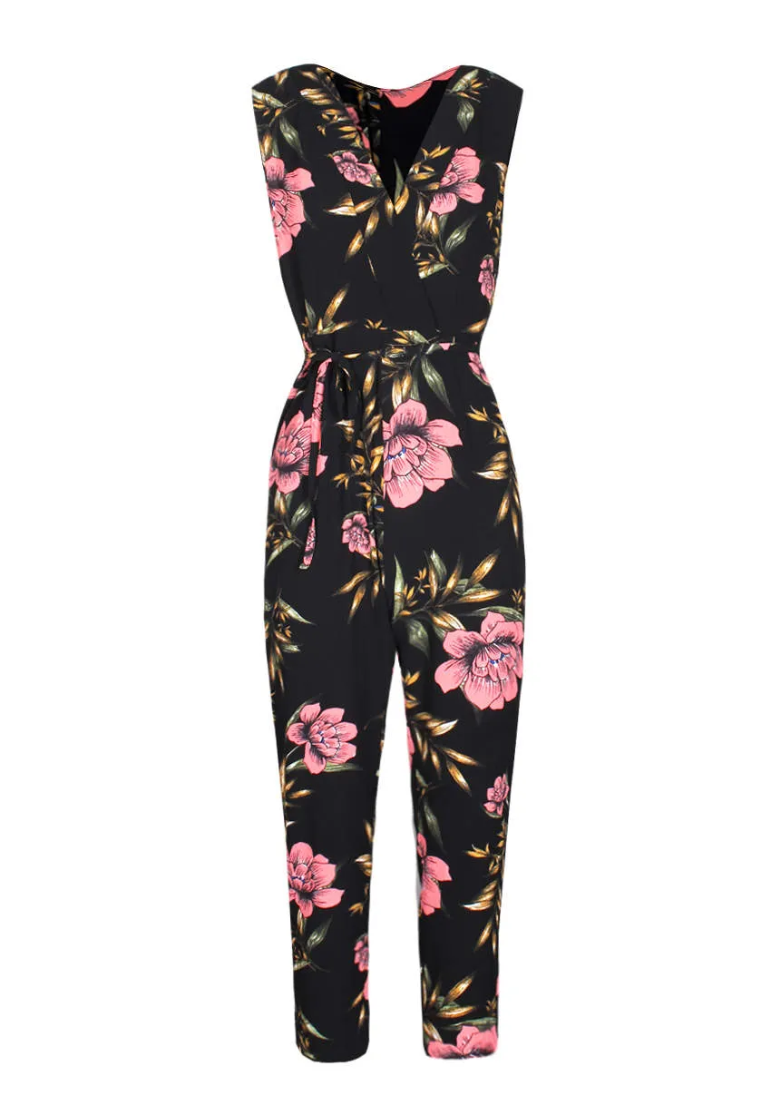 Black V-Neck Floral Print Jumpsuit sold by AX Paris product image thumbnail 4