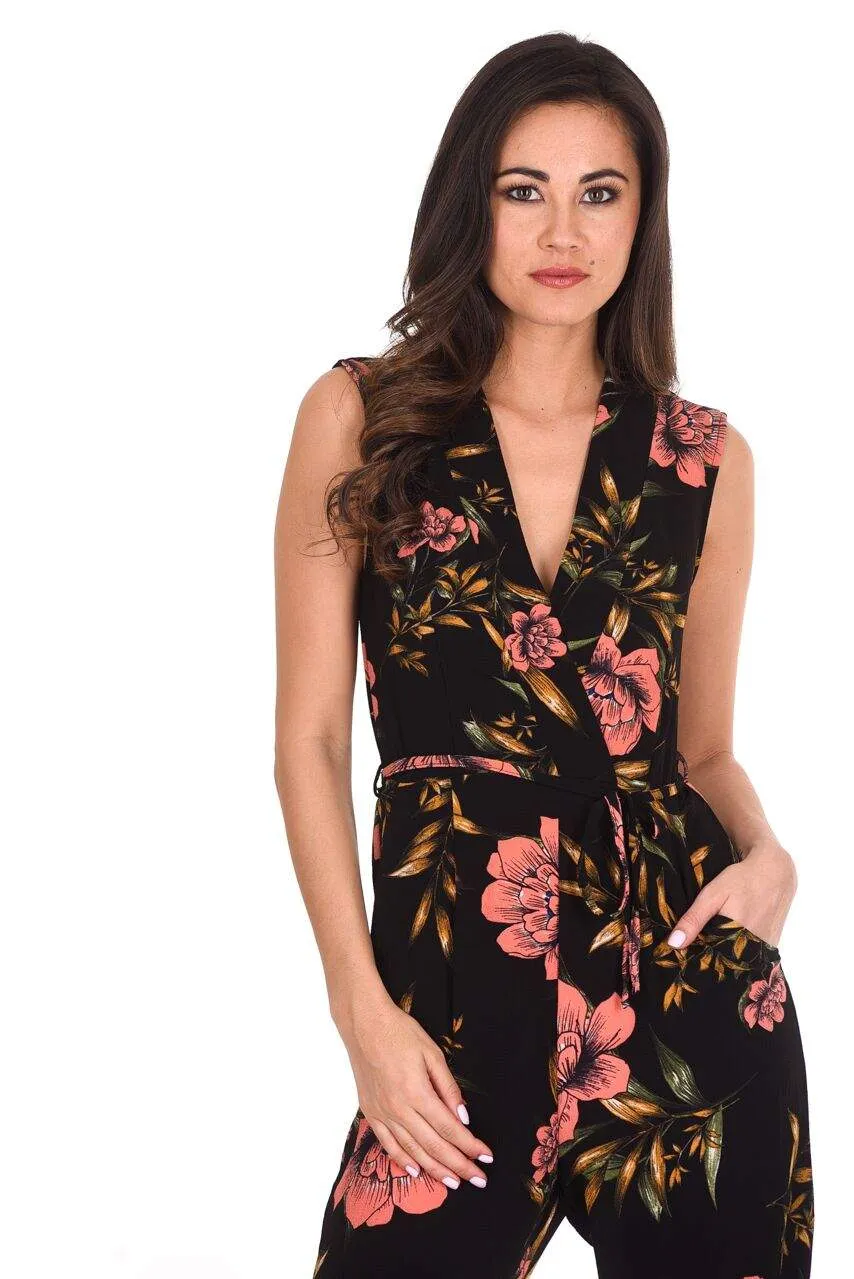 Black V-Neck Floral Print Jumpsuit sold by AX Paris product image thumbnail 5