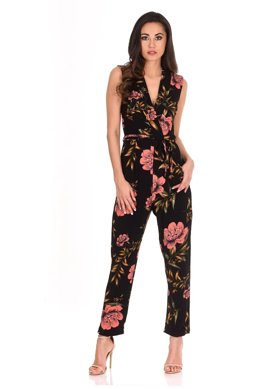 Black V-Neck Floral Print Jumpsuit sold by AX Paris product image thumbnail 2