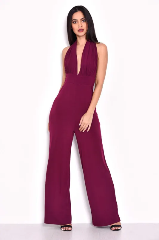 Plum Halterneck Jumpsuit sold by AX Paris