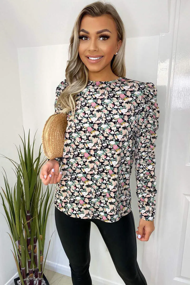 Floral Print Ruched Long Sleeve Top sold by AX Paris