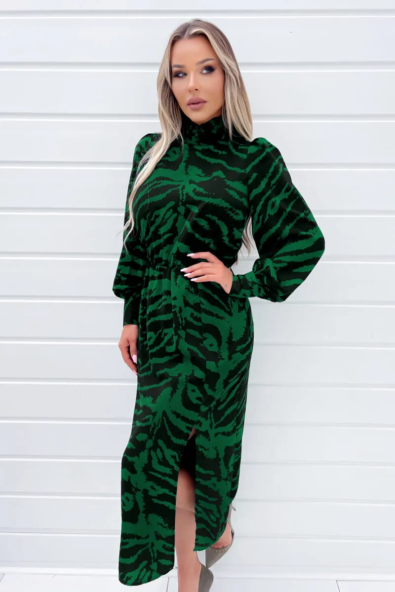 Green Animal Print High Neck Long Sleeve Midi Dress sold by AX Paris product image thumbnail 3